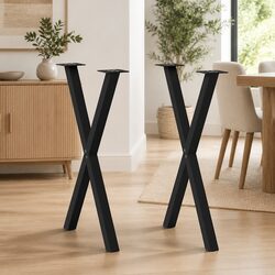 Dining Table Legs Set, Steel X-Shaped Frame - Black 57x72cm