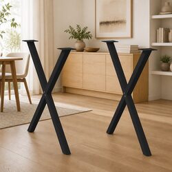 Black X-Shaped Table Legs - 2 Pack for Dining Table