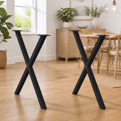 Dining Table Legs X-Shaped - Black Steel Support Frame 80x72-73cm
