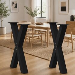 Steel Dining Table Legs, X-Shaped, 60x72cm Black