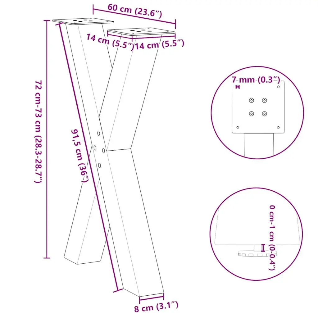 Dining Table Legs X-Shaped Adjustable 60x72cm Black Steel