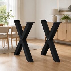 Black Steel X-Shaped Dining Table Legs, 70cm Height