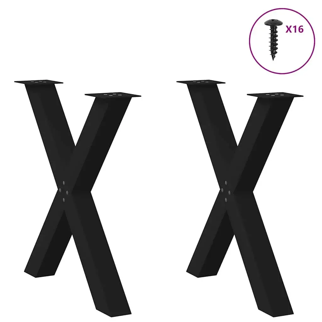 Dining Table Legs Adjustable Black X-Shaped Steel 2 Piece Heavy Duty Support