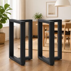 Adjustable Black Steel T-Shaped Table Legs, 2-Piece Set