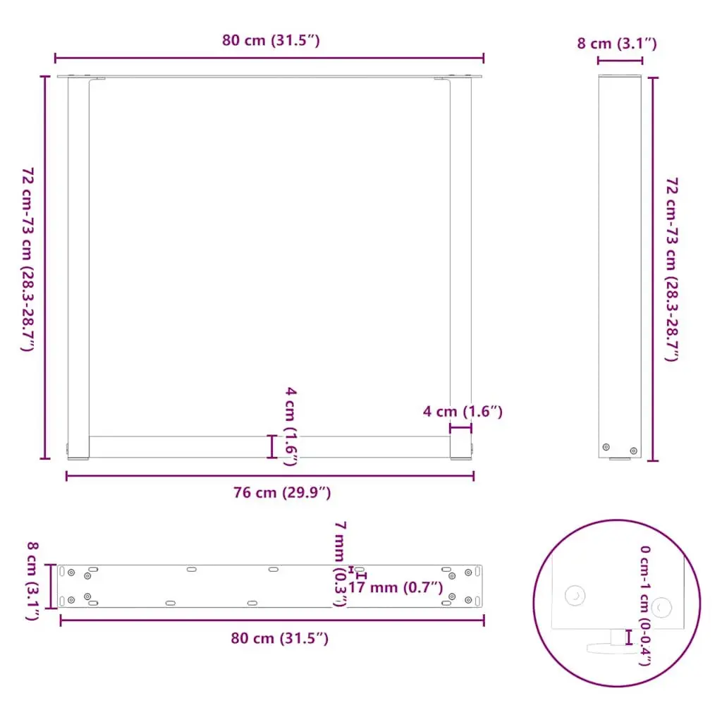 Dining Table Legs U-Shaped Steel Black 80x72-73cm