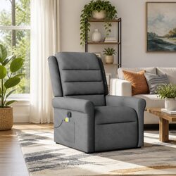 Manual Recline Grey Fabric Massage Recliner Chair