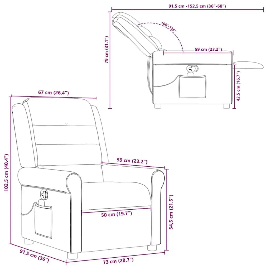 Massage Chair Manual Recline Vibration Grey Upholstered Armchair with Adjustable Footrest and Thick Padding