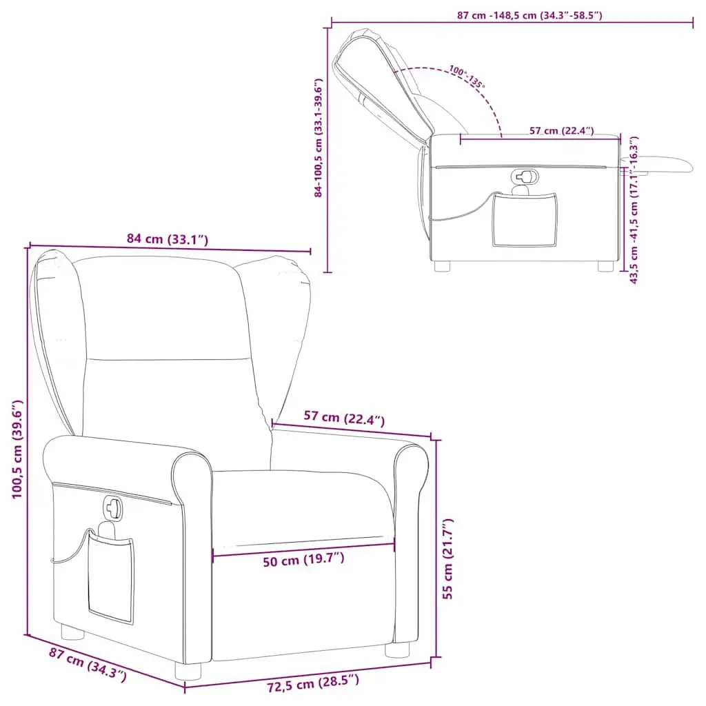 Recliner Chair Vibration Massage Manual Grey Fabric Adjustable Comfort