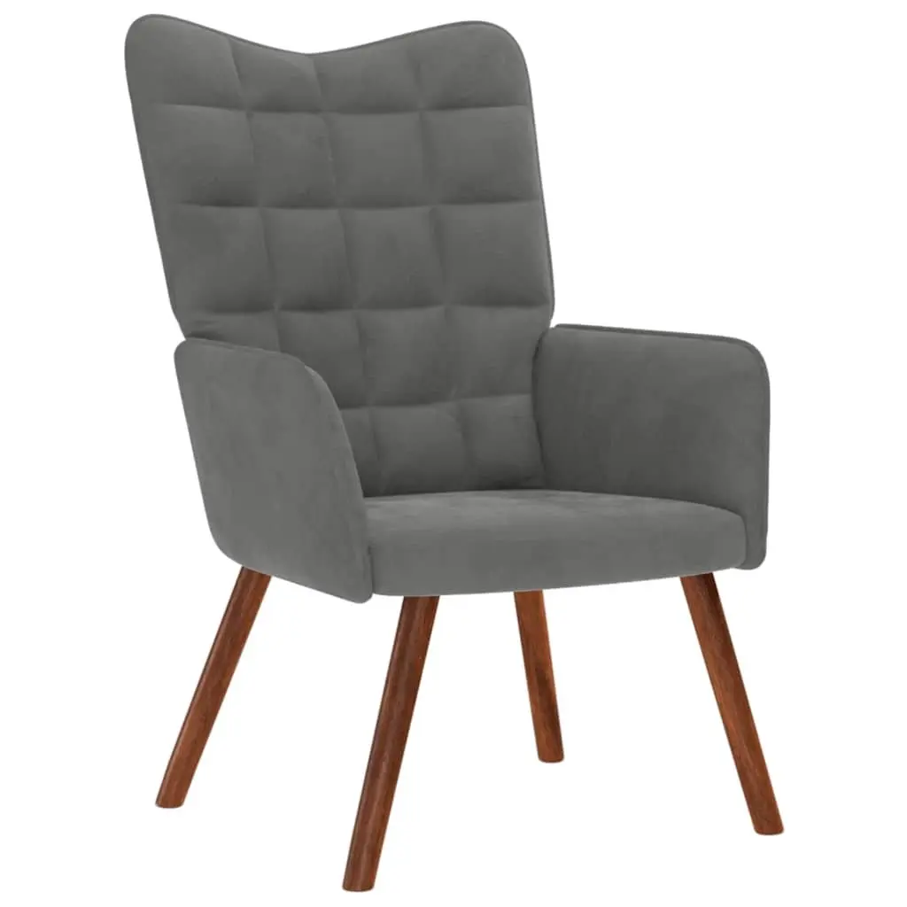 Relaxing Armchair with Footstool Grey Velvet Lounge Chair Bedroom Living Room