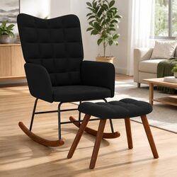 Black Velvet Rocking Chair and Footstool Set