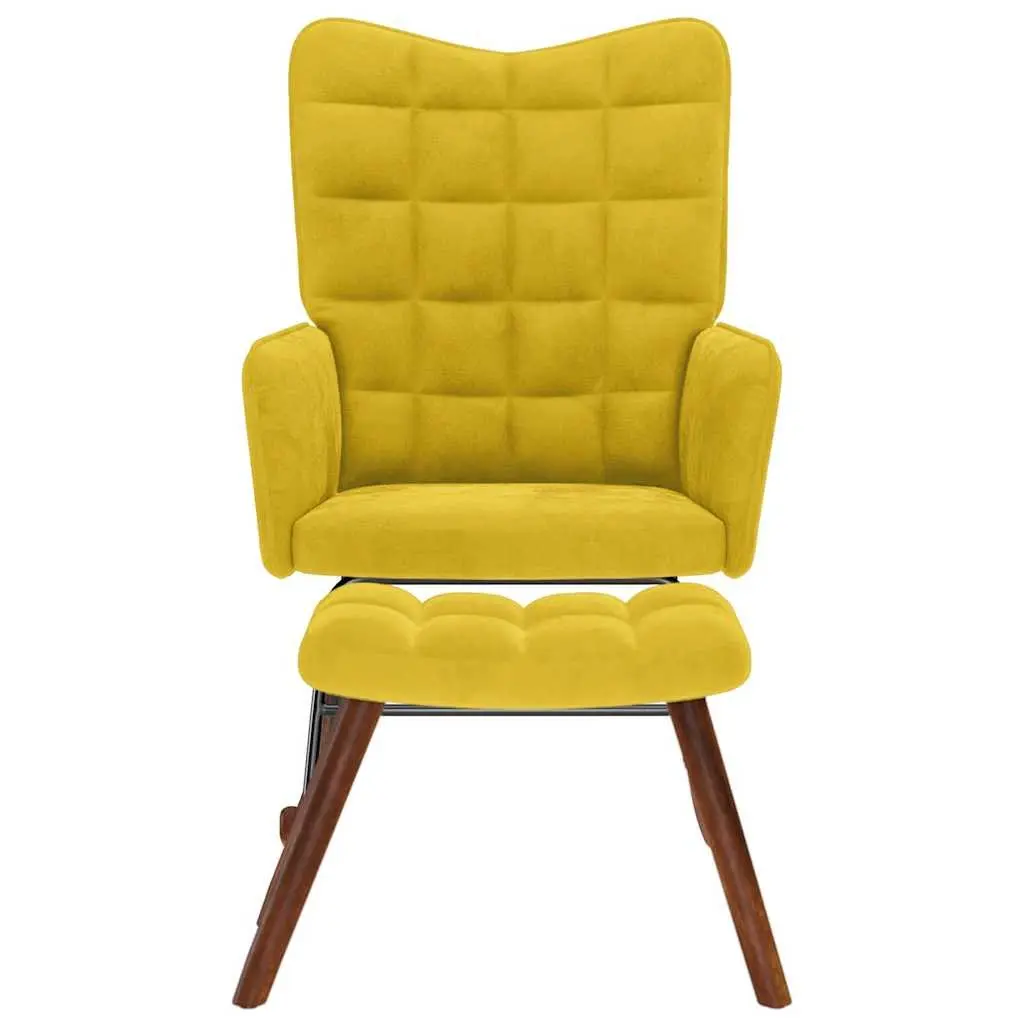 Rocking Chair with Stool Yellow Velvet Lounge Armchair Padded Seat Backrest
