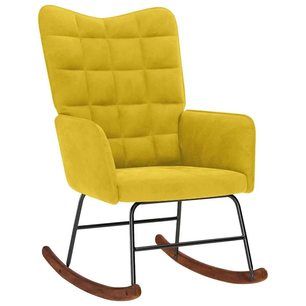 Rocking Chair with Stool Yellow Velvet Lounge Armchair Padded Seat Backrest
