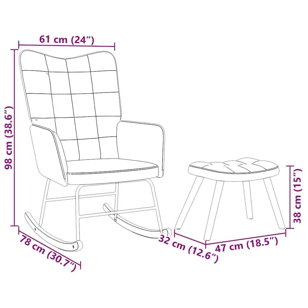 Rocking Chair with Stool Yellow Velvet Lounge Armchair Padded Seat Backrest