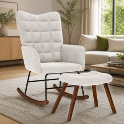 Rocking Chair and Stool Set in Cream Velvet