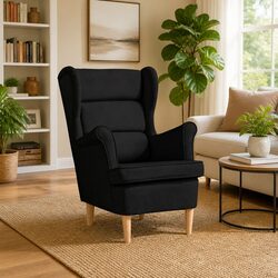 Black Armchair with Durable Polyester Upholstery