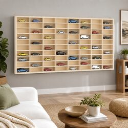 Wall-Mounted Wooden Display Case with 80 Storage Compartments
