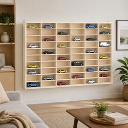 60-Compartment Wall-Mounted Display Case in Wood