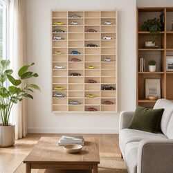 Wall-Mounted Plywood Display Case with 56 Compartments