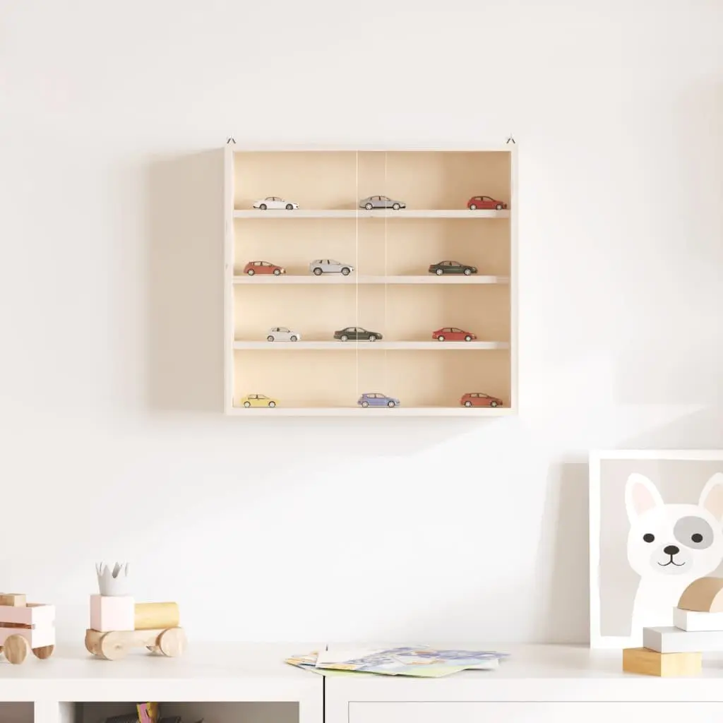 Wooden Display Cabinet Wall Mounted Transparent Doors 4 Shelves Brown