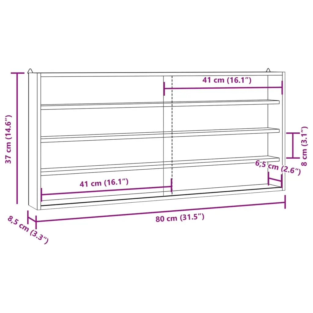 Wooden Wall Mounted Display Case with Doors Organiser 4 Shelves Brown