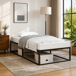 Single Metal Bed Frame with Storage Space 92x187 cm Black