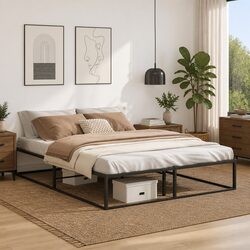 Black Metal Bed Frame for Queen Mattress, 153x203 cm