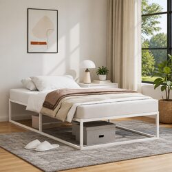 White Metal Bed Frame 92x187 cm with Slatted Base