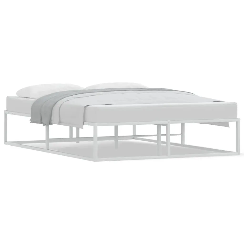 Metal Bed Frame Slatted Base Under-Bed Storage 137x187 cm White