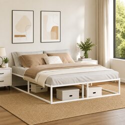 Sleek White Metal Queen Bed Frame 153x203 cm