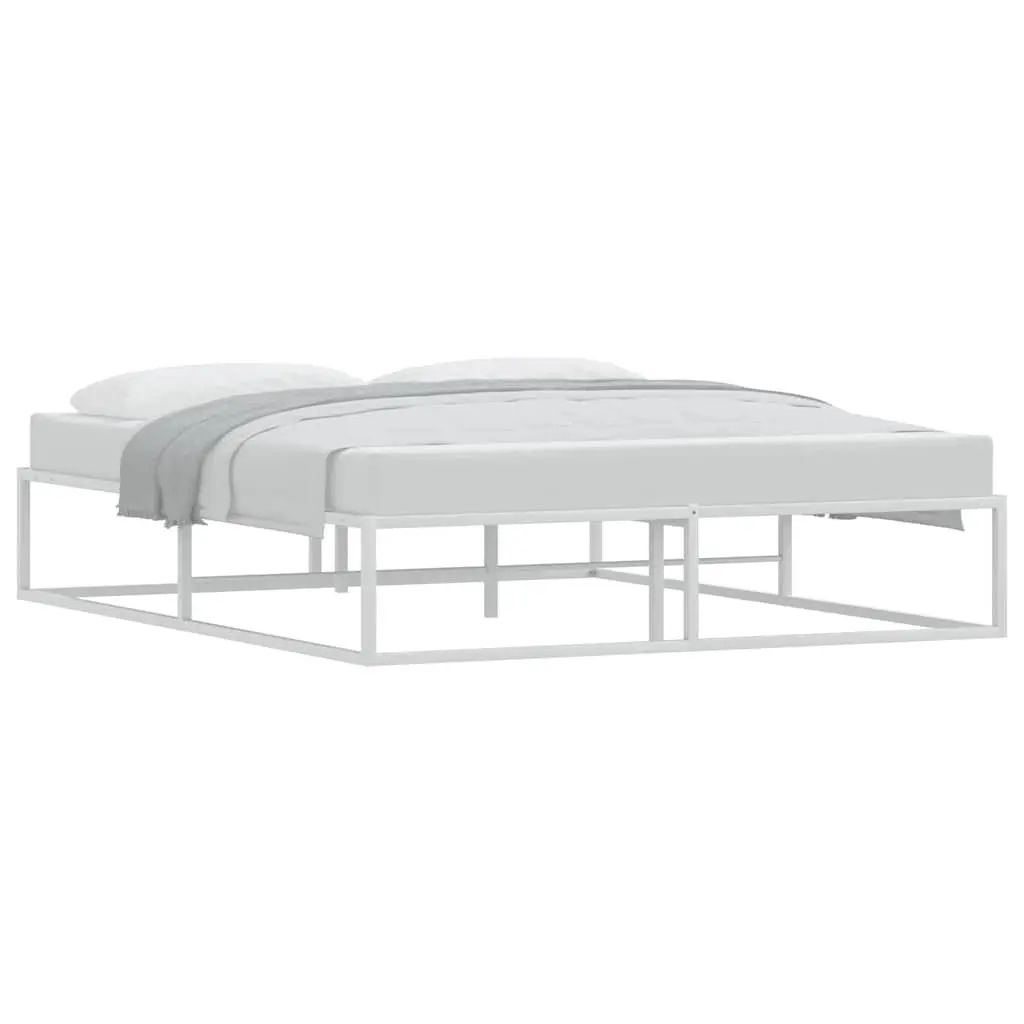 Metal Bed Frame White Slatted Base 153x203 cm Bedroom Use