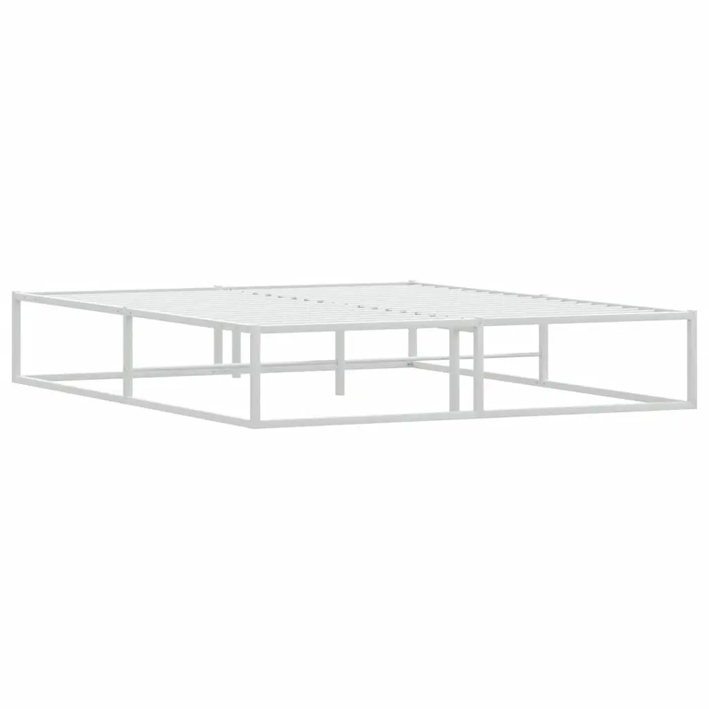 Metal Bed Frame White Slatted Base 153x203 cm Bedroom Use