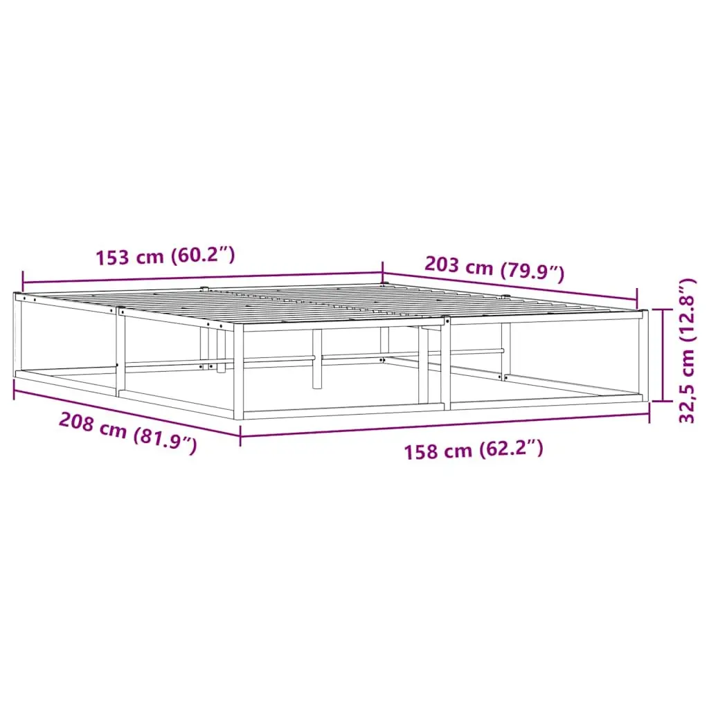 Metal Bed Frame White Slatted Base 153x203 cm Bedroom Use