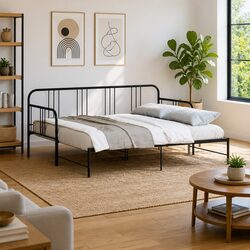 Daybed with Trundle in Black Metal Frame 92x187 cm