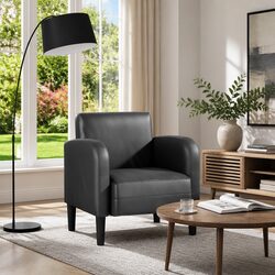 Faux Leather Arm Chair with Plywood Frame - Black