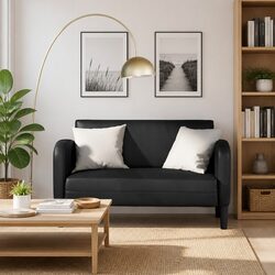 Black Loveseat Sofa 110 cm with Faux Leather Upholstery