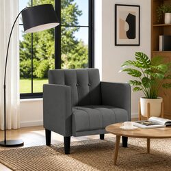 Arm Chair with Armrests in Grey Fabric for Living Rooms