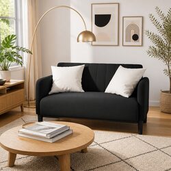 Black Velvet Loveseat Sofa 109cm with Plywood Frame
