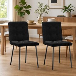Black Velvet Dining Chairs – Set of 2 with Foam Padding