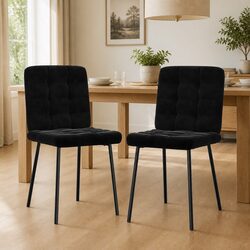 Pair of Black Velvet Dining Chairs with Sturdy Frame