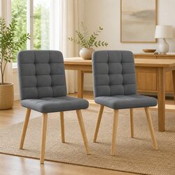 Durable Dining Chairs Set of 2 in Grey Fabric with Foam