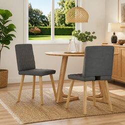 2-Piece Grey Fabric Dining Chair Set with Metal and Wood Frame