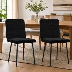 Black Velvet Dining Chairs Set of 2 with Padded Seats