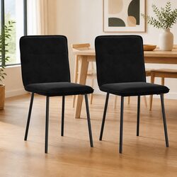 Set of 2 Black Velvet Dining Chairs with Sturdy Frame