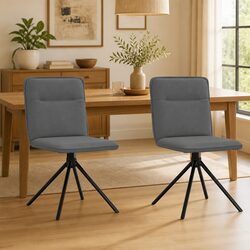 Grey Fabric Swivel Dining Chairs - Set of 2