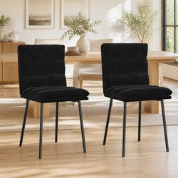 Set of 2 Ergonomic Black Velvet Dining Chairs