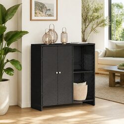 Rectangular Black Rattan Storage Cabinet with Shelves