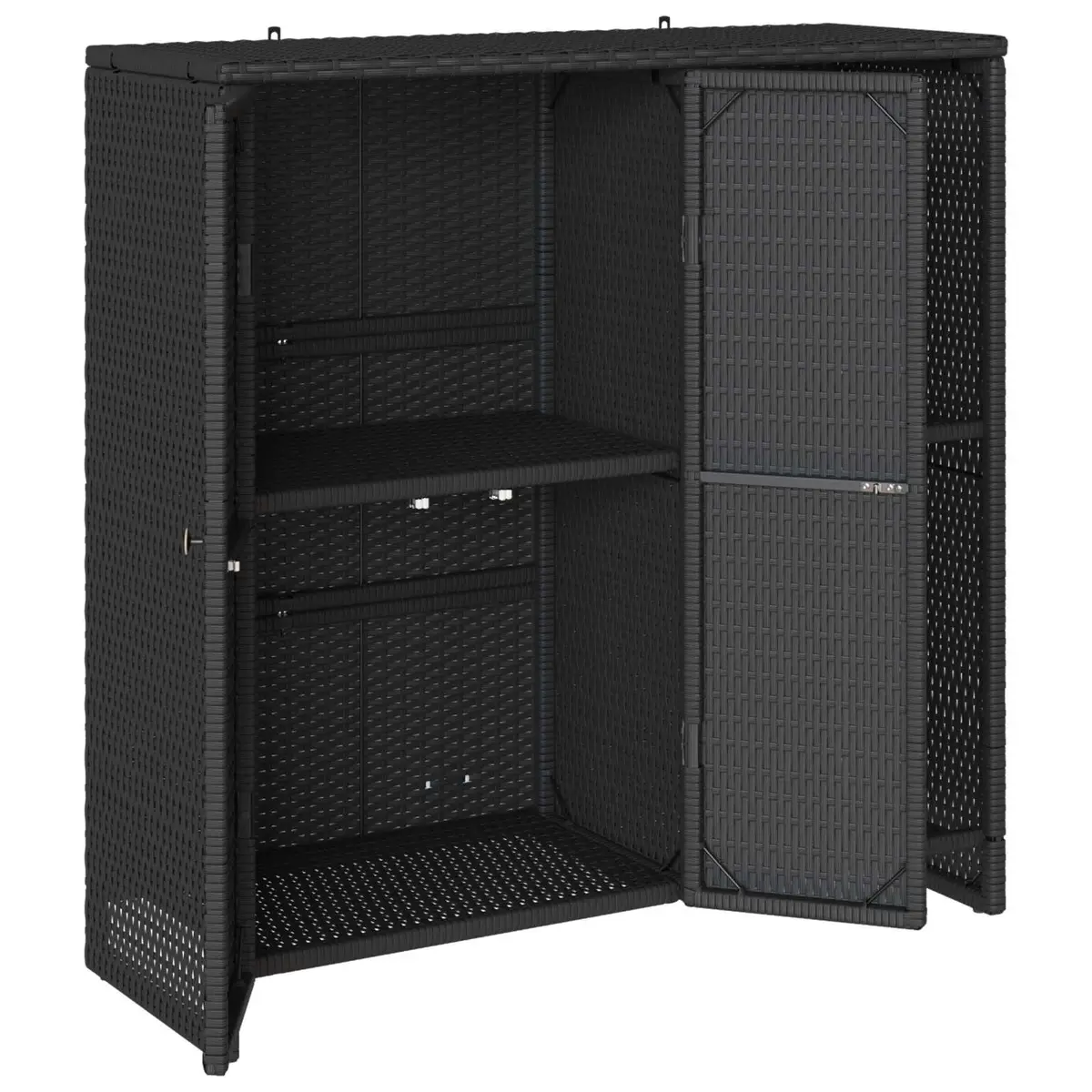 Storage Cabinet Modern Rectangular Black Rattan 100 x 36 x 102 cm Living Room Organizer
