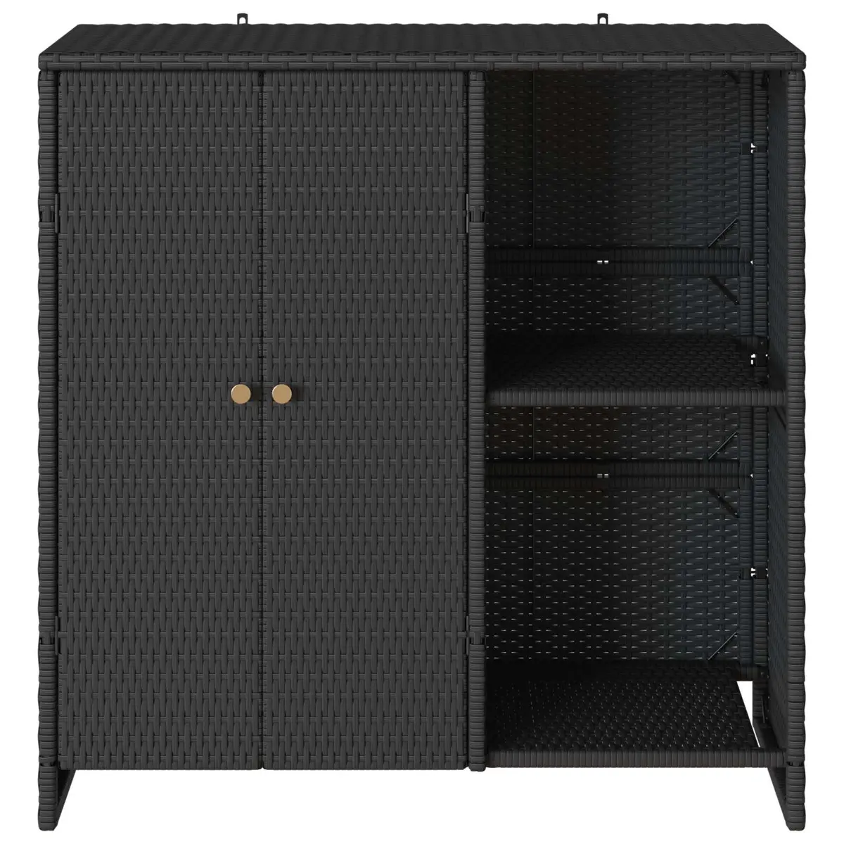 Storage Cabinet Modern Rectangular Black Rattan 100 x 36 x 102 cm Living Room Organizer