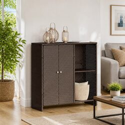 Rectangular Rattan Storage Cabinet with Adjustable Shelves