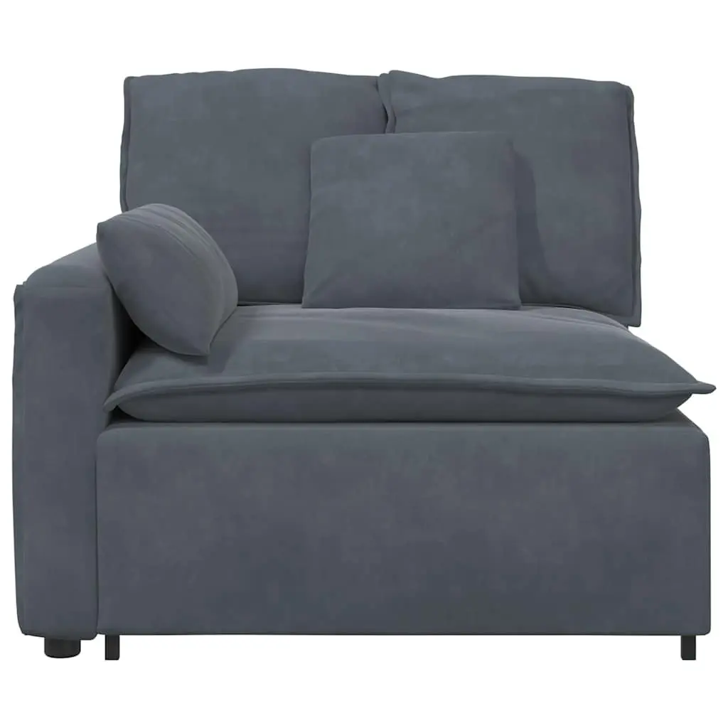 Armrest End Module Sectional Unit Grey 100cm Velvet with Cushions